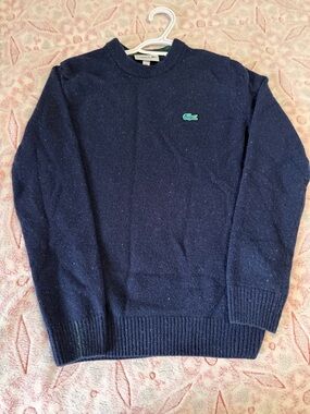 Lacoste Men's Dark Navy Crewneck Sweater with Green Crocodile Logo